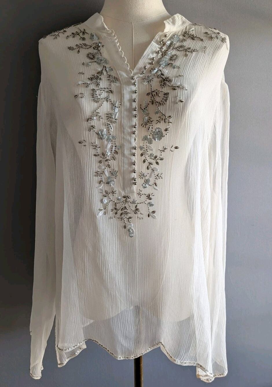 Eci New York Y2K Vintage Sheer Embellished Beaded Blouse Beach Cover Up NWT